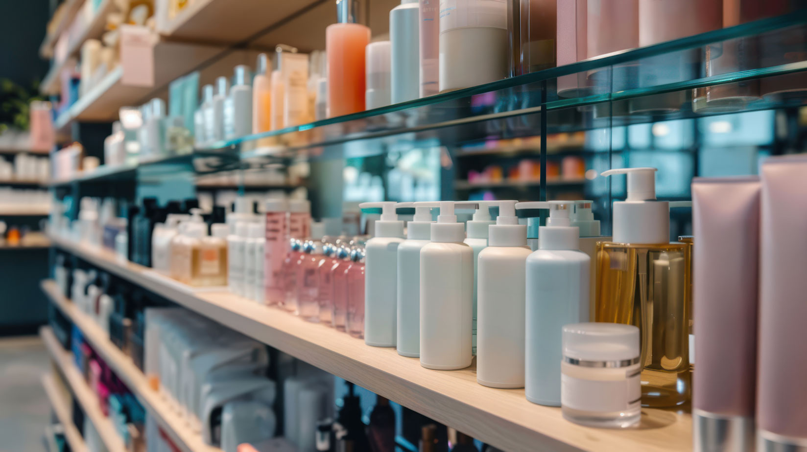 Beauty-products kosmetikprodukte im regal mit RFID-bestandsmanagement im einzelhandel