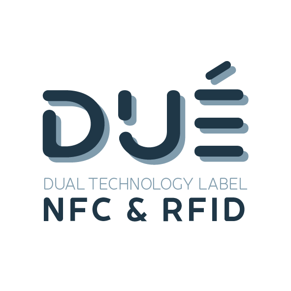 DUÉ-Logo für kombiniertes NFC- und RFID-Etikett