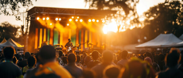 Scène avec musiciens sur un festival