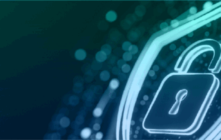 Digitale banner met een verlicht schild en hangslot, symbool voor beveiliging en SOC-compliance.