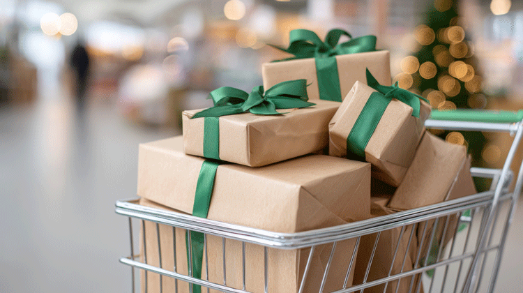 Gifts wrapped with green bow